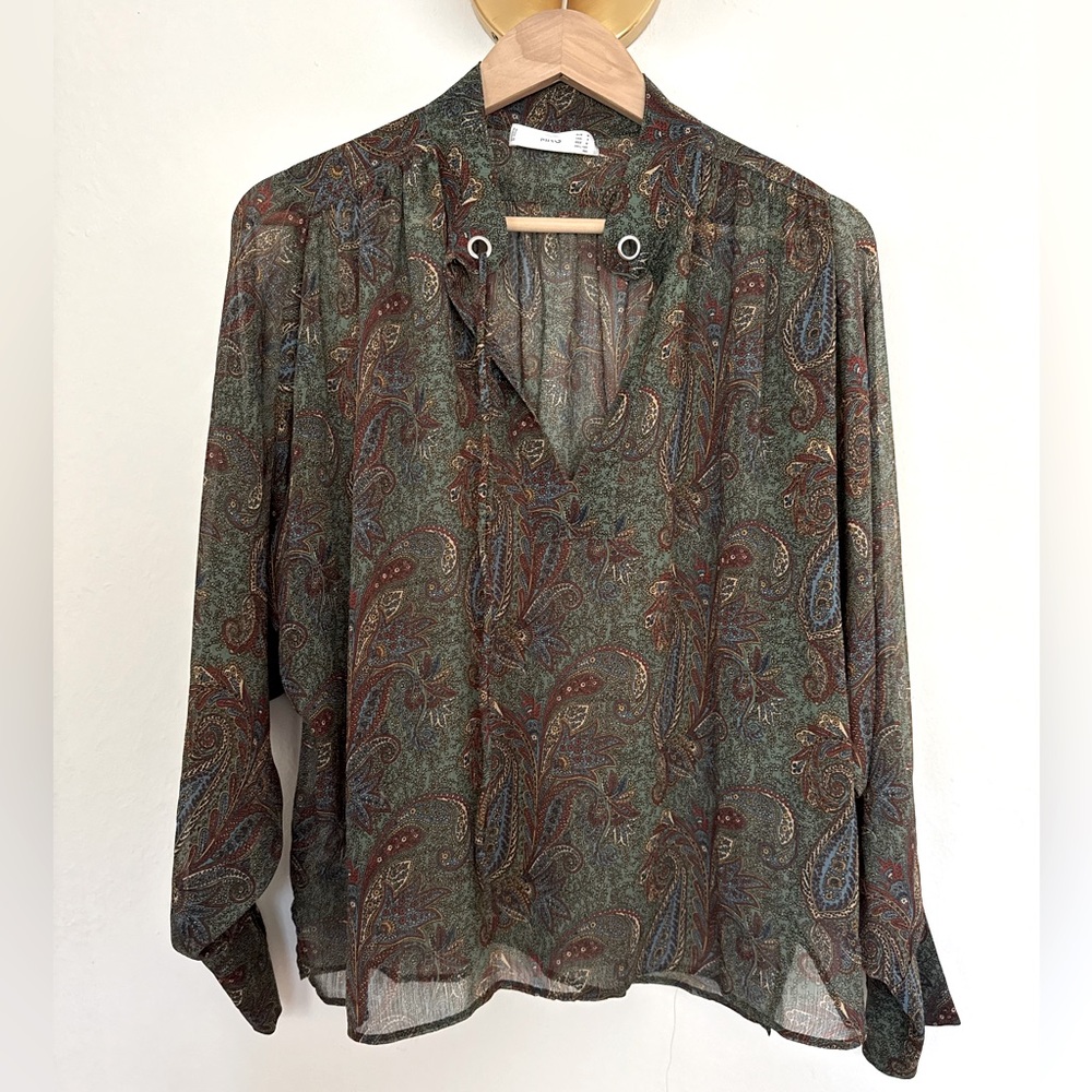 NWOT Mango - Paisley Print Blouse in Green/Brown - Size M